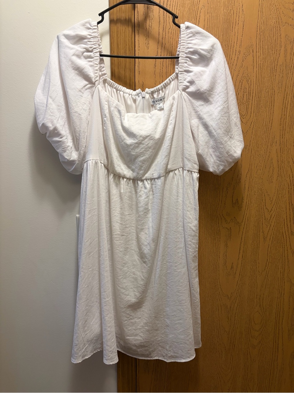 And Now This White Puff Sleeve Midi Dress with Square Neck